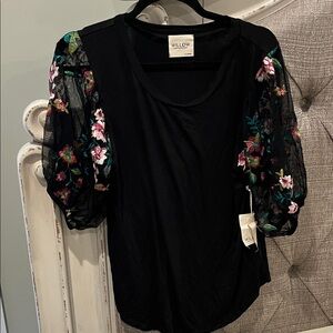 Willow Black Blouse with Colorful Floral Sleeves